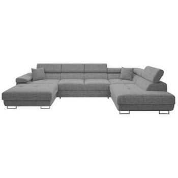 Sofá rinconero Comfivo S103, gris, con función de descanso y caja de ropa de cama, 346x203x70cm