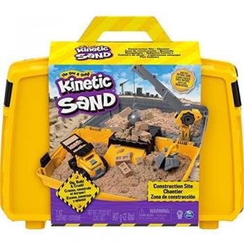 Kinetic Sand Escenario de Zona de Construcción con Arenero Plegable, Vehículo y 907 g de Kinetic Sand, para Niños a Partir de 3 Años, Juego de Arena