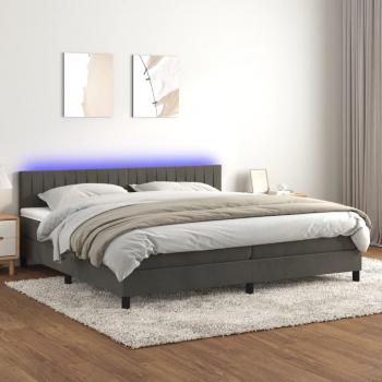 Cama box spring con colchón y LED terciopelo gris oscuro 200x200 cm