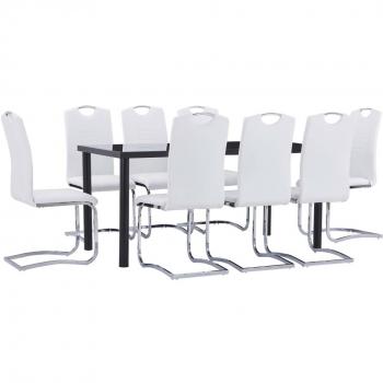Juego de comedor 9 piezas cuero sintético blanco Día y Noche