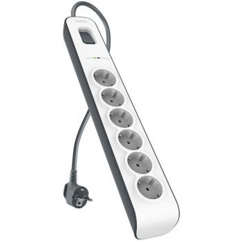 Belkin BSV603 SurgeStrip - Tira de protección contra sobretensiones de 6 vías con cable de alimentación de 2 m, blanco