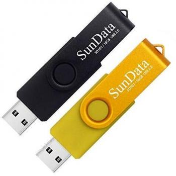 SunData 16GB Memorias USB 2 Piezas PenDrives 16GB Unidad Flash USB2.0 Giratoria Pen Drive con Luz LED