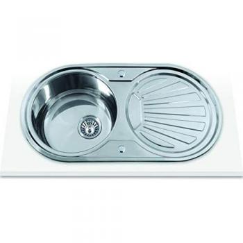 Edesa 950270011 Encimera | Modelo K2 SE 84 1C1E Reversible Encastre | 1 Cubeta Redonda | Fregadero de Cocina con Ecurridor |con Orificio para Grifo | Ancho de 45 cm | Acabado en Acero Inoxidable