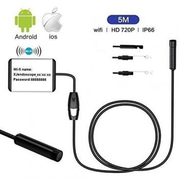 Uvistar - WiFi a 5M endoscopio del animascopio de la cámara de inspección, cámara impermeable IP66 LED 720P HD portátil de inspección de serpiente para el videoscopio Inspección Apoyo iOS y Android con la función USB OTG, 9mm
