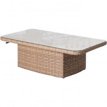 Mesa de Centro Rectangular Elevable Mooréa Savana de Aluminio, Resina Trenzada y Vidrio Templado - Hespéride