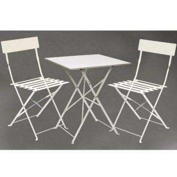 Plicosa M293339 - Mesa de hierro 60 x 60 cm con 2 sillas plegables blanco