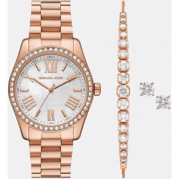 Michael Kors - Set de reloj y pulsera de mujer MK1088SET de acero con diseño elegante, esfera analógica, correa ajustable de acero inoxidable, resistente al agua, incluye pulsera a juego y aretes