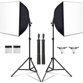 Softbox Kit de Iluminación LED para Fotografía de 900 W, Caja de Luz de Estudio de 50 x 50 cm, 2 5400K LED Bombillas E27, para Retrato de Estudio Fotográfico