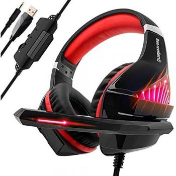 Auriculares Gaming con Micrófono para PS4 Xbox One, Efair Cascos Gaming Stereo con luz LED & Suave Orejeras de Memoria, Diadema Acolchada y Ajustable, 3.5mm Jack para PC Nintendo Switch