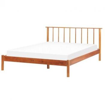 Cama Doble Moderna de Madera de Pino Clara 140 x 200 cm con Cabecero y Somier de Listones Barret II