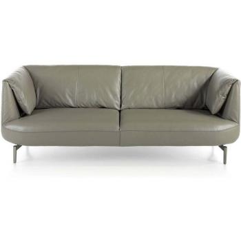 Sofá 3 Plazas Piel Vacuno Gris con Estructura de Acero Pulido - Angel Cerdá 210 x 90 x 78 cm