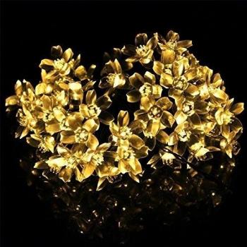 7M 50LED luces de la secuencia solar puede con multi-color de la flor de cerezo para la Navidad, patio, césped, cerca, afuera, decoración perfecta para el hogar, al aire libre, Navidad, centro comercial, de vacaciones y celebración del festival