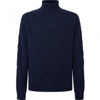 Jersey de hombre de lana con cuello alto y cierre de media cremallera color azul marino - Hackett London