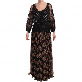 Dolce & Gabbana Black Lace Floral Polka Maxi Capri Dress - IT46|XL, Multicolor, Size: L