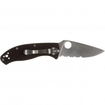 Spyderco Tenacious Folding Knife - 3.39 Silver Partially Serrated Blade, Black G-10 Handle