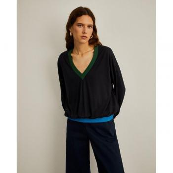 Jersey de mujer cuello en V y canalé en contraste Lion of Porches Navy