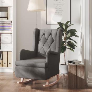 Sillón de Tela Gris Oscuro con Patas Mecedoras de Madera de Caucho