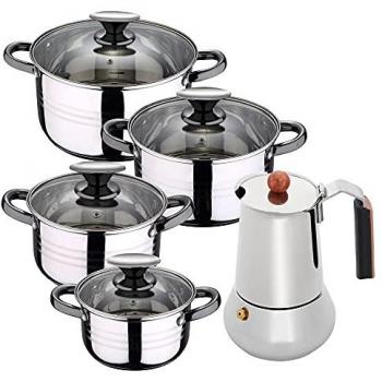 Batería de Cocina 8 Piezas San Ignacio Hita Acero Inoxidable + Cafetera Italiana Copper 6 Tazas