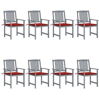 8-Piece Grey Solid Acacia Wood Garden Chairs with Cushions