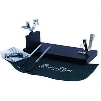 JAMONERO MODELO BODEGA COLOR WENGUÉ, REGALO PINZA ARCOS ACERO INOXIDABLE + CUCHILLO + CHAIRA + CUBREJAMÓN + PAÑO, SOPORTE JAMONERO IDEAL COCINA FAMILIAR Y PARA BARES Y RESTAURANTES