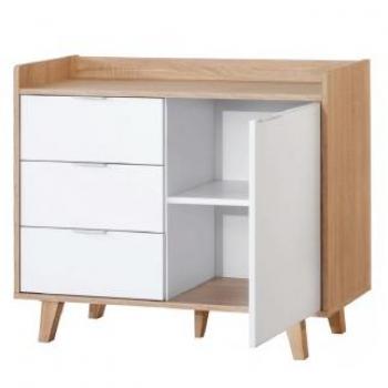 Aparador Nórdico 2174 con 1 puerta y 3 cajones en Roble Blanco - Medidas: 78x94x38 cm
