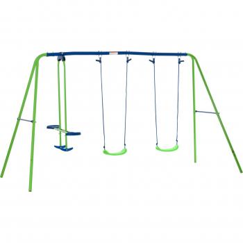Columpio infantil Outsunny 2 columpios + 1 columpio doble verde