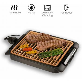 Barbacoa eléctrica Starlyf Smokefree Grill de cobre, 1250W, revestimiento antiadherente y termostato ajustable