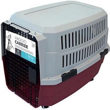 Jaula de Transporte para Perros M-Pets Viaggio Grande 81.3x56x58.5cm Color Burdeos y Gris