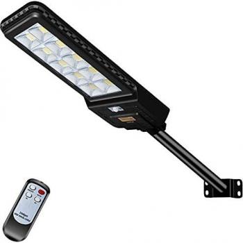 Kingwei 500W Farolas Solares Exterior LED, Farola solar exterior potente con Panel Solar 6500K Luz blanca fría, 660LEDs, Farola con control remoto y sensor de movimiento radar IP65 Impermeabile