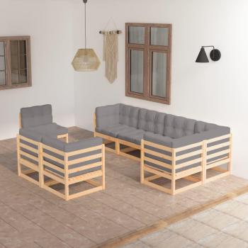 8-Piece Solid Pine Garden Lounge Set with Cushions
