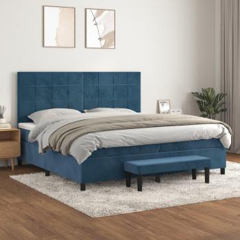 Cama Box Spring con Colchón de Terciopelo Azul Oscuro 200x200 cm