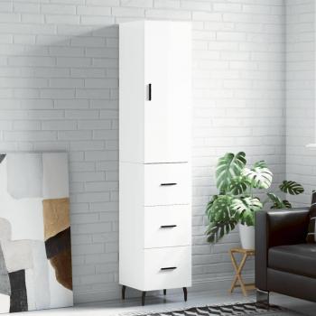 Aparador alto de madera contrachapada blanco brillo 34,5x34x180 cm