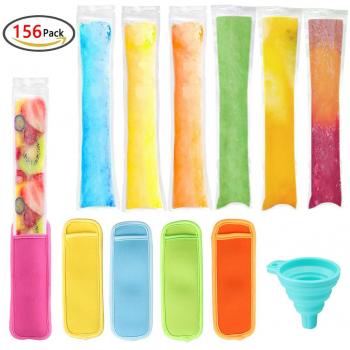 ZesGood - 150 unidades - Bolsas para moldes de polos reutilizables con 5 protectores y embudo. Sin BPA y aprobado por la FDA