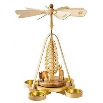 Pirámide de navidad ciervos tallados, 28 cm. de alto, natural con velas pequeñas, origianl de los Montes Metálicos