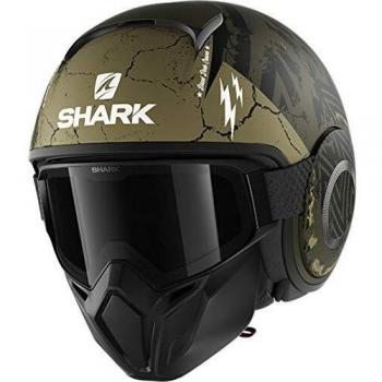 Shark Casco de moto STREET DRAK CROWER Mat GKG, Negro/Verde, XS