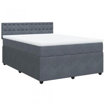Cama Box Spring con Colchón de Terciopelo Gris Oscuro 140x190 cm