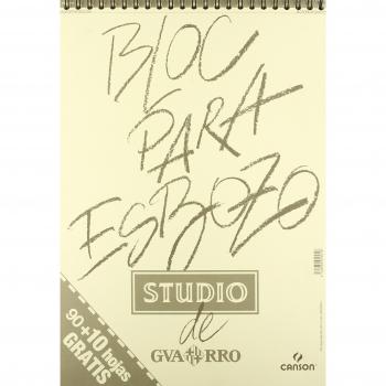 Bloc de Dibujo A3, Papel Esbozo Canson Guarro, 90g, Espiralado Lateral Corto, Blanco Natural, 100 Hojas