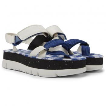 CAMPER Oruga Up Sandals for Women - Colors: White, Blue, Black; Sizes: 39 (8.5); Material: Cotton fabric/Smooth leather