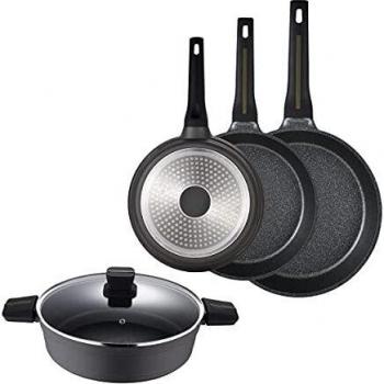 SAN IGNACIO Bistro | Sartenes Antiadherentes | Set de 5 Piezas de 20, 24 y 28cm y Cacerola Baja de 28cm | Fabricadas con Aluminio Fundido | Juego de Sartenes | Aptas para Todo Tipo de Cocinas