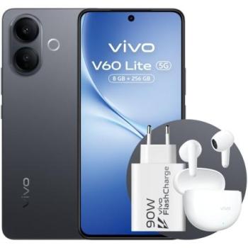 Smartphone Vivo V60 Lite 5G 8GB RAM 256GB Negro con Auriculares Noise Cancelling Buds Air3 y Cargador Rápido 90W