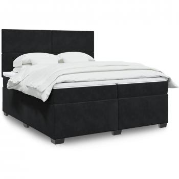 Cama box spring con colchón de muelles en terciopelo negro 200x200 cm
