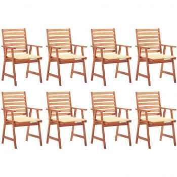 8-Piece Outdoor Dining Chair Set with Cushions - Solid Acacia Wood