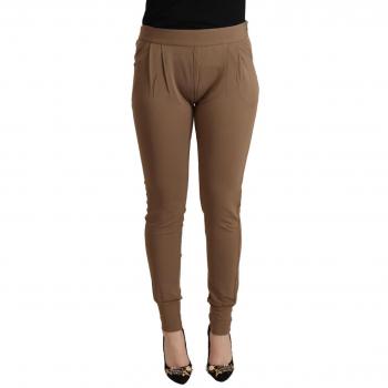 Brown Viscose Mid Waist Slim Tapered Pants by Ermanno Scervino, IT44|L, Female, Size: M