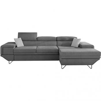 Sofá rinconero Comfivo 263, gris, con función de descanso y caja de ropa de cama, dimensiones 290x171x71cm