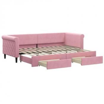 Sofá cama nido con cajones terciopelo rosa 80x200 cm