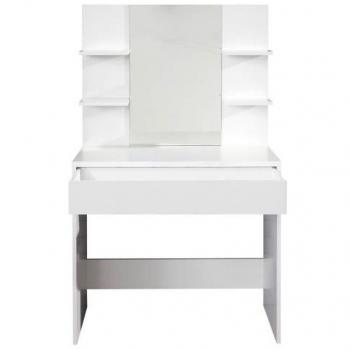 Tocador Calicosy con 4 estantes, 1 cajón grande y 1 espejo L85 cm color blanco