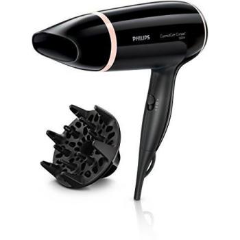 Philips Thermoprotect BHD006 - Secador de Pelo de Viaje, Iones, DifUsor y Boquilla, 2 Velocidades, 2 Temperaturas, 1800w, Negro