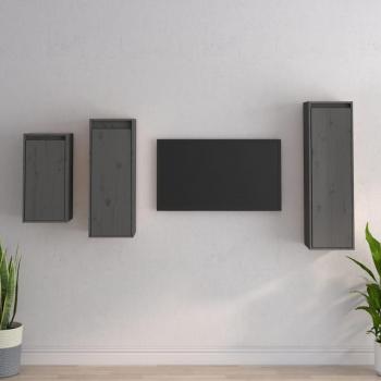 Mueble para TV 3 piezas madera maciza de pino gris