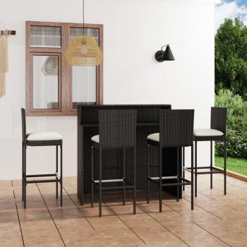 5-Piece Black Garden Bar Set with Cushions