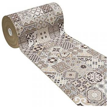 Alfombra de Cocina Antideslizante 54x280 cm Beige Estilo Maiolica Bordada 100% Made in Italy